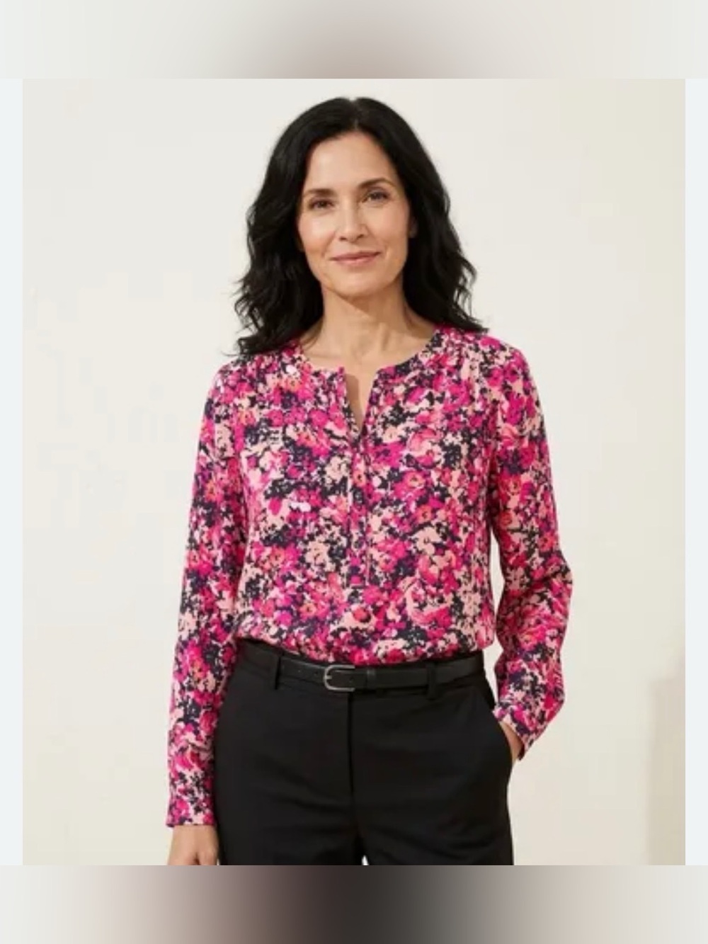 LOFT Pink Floral Print Long Sleeve Blouse Size Small